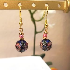 Gold Earings with blue Cloisinette beads